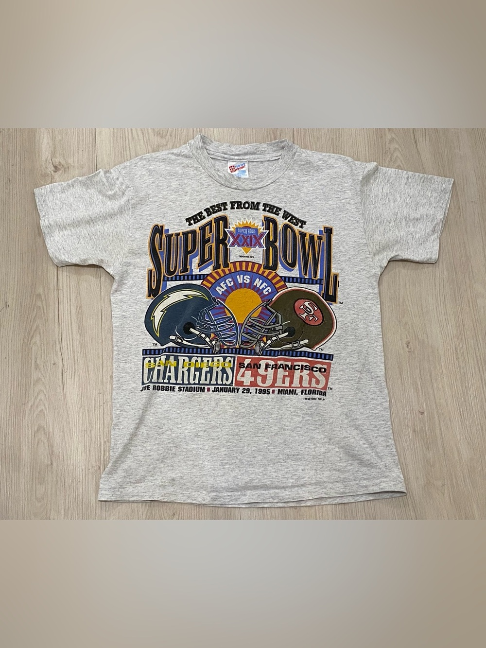 Vintage 1995 Super Bowl XXIX T Shirt Mens Medium Heather Grey 49ers vs Chargers